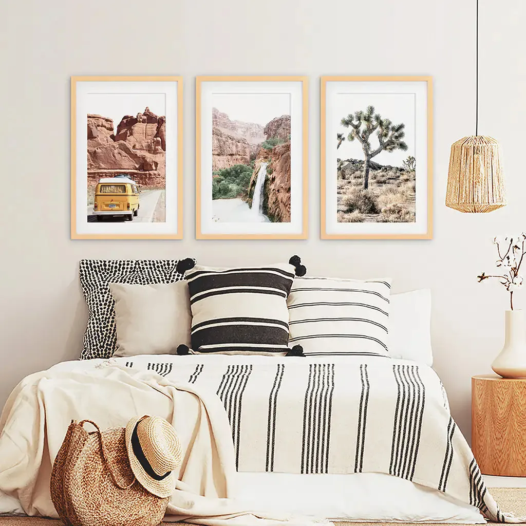 3 Piece Arizona Travel Wall Art. Joshua Tree, Bus, Waterfall