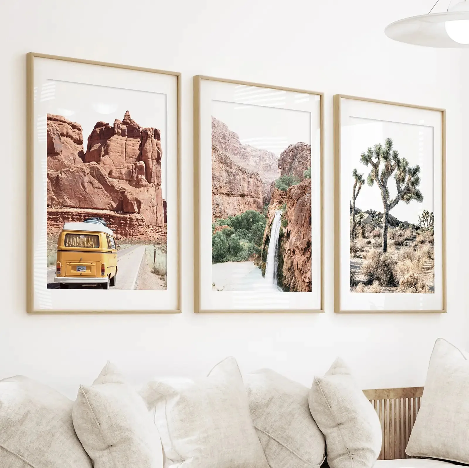 3 Piece Arizona Travel Wall Art. Joshua Tree, Bus, Waterfall