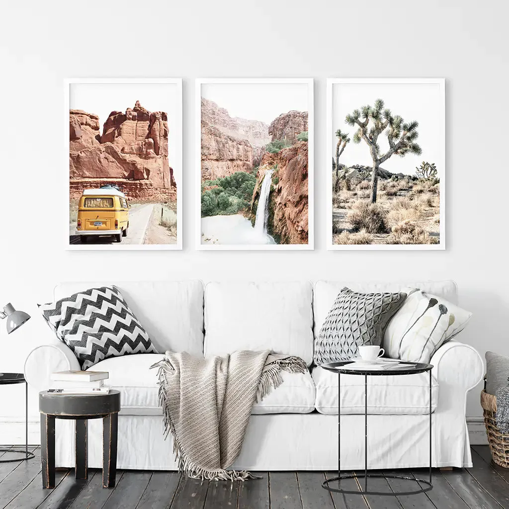 3 Piece Arizona Travel Wall Art. Joshua Tree, Bus, Waterfall