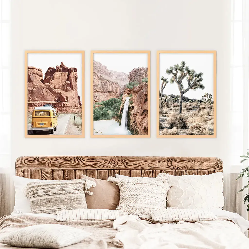 3 Piece Arizona Travel Wall Art. Joshua Tree, Bus, Waterfall