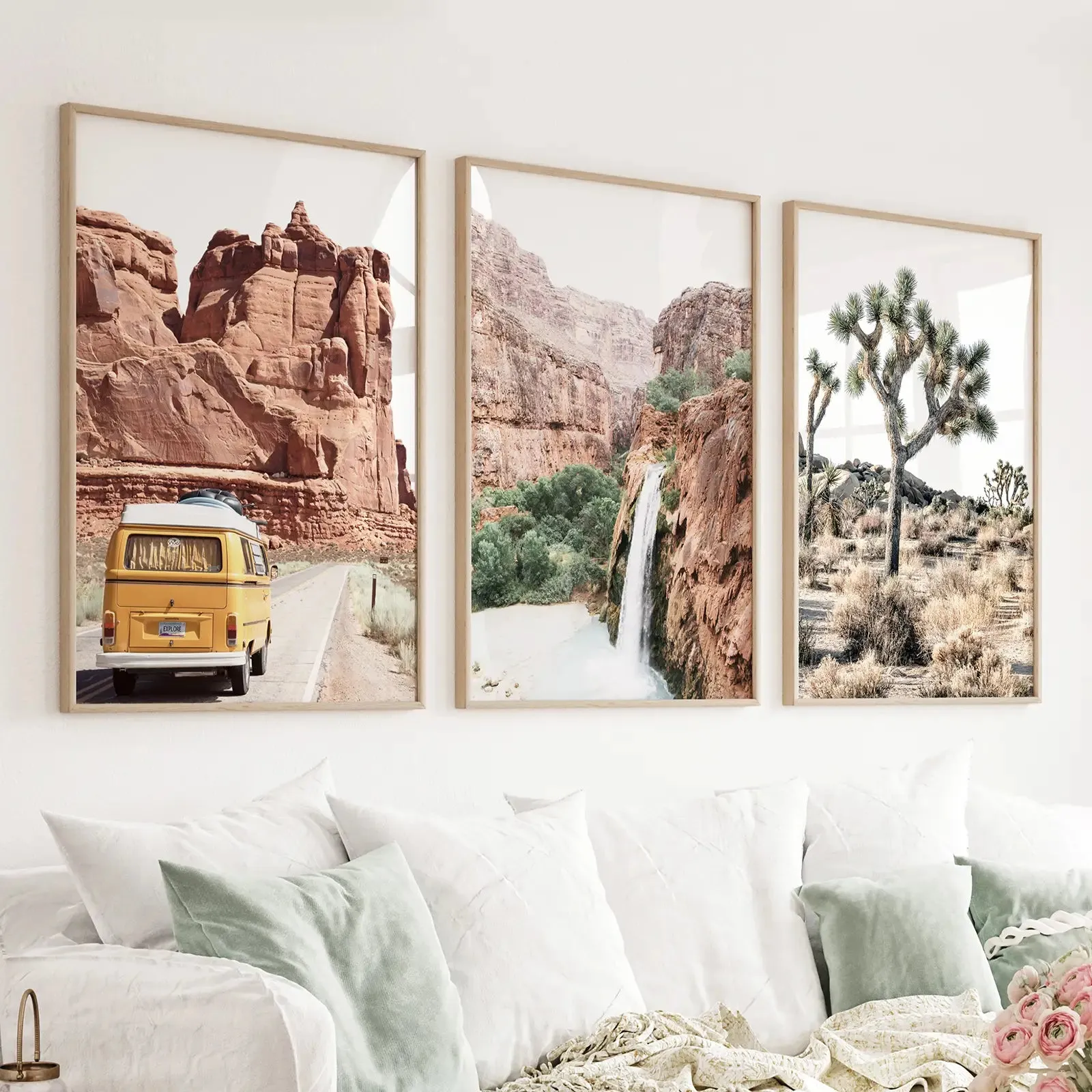 3 Piece Arizona Travel Wall Art. Joshua Tree, Bus, Waterfall