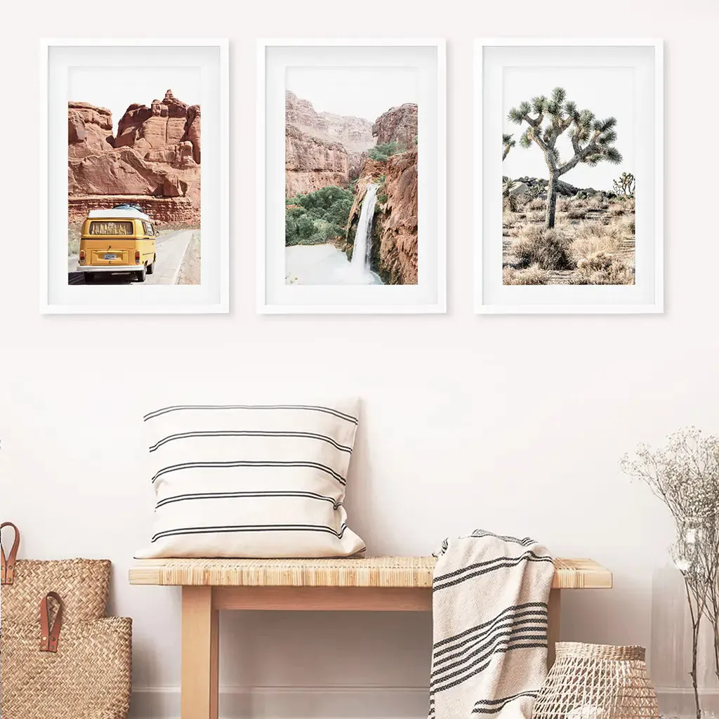 3 Piece Arizona Travel Wall Art. Joshua Tree, Bus, Waterfall