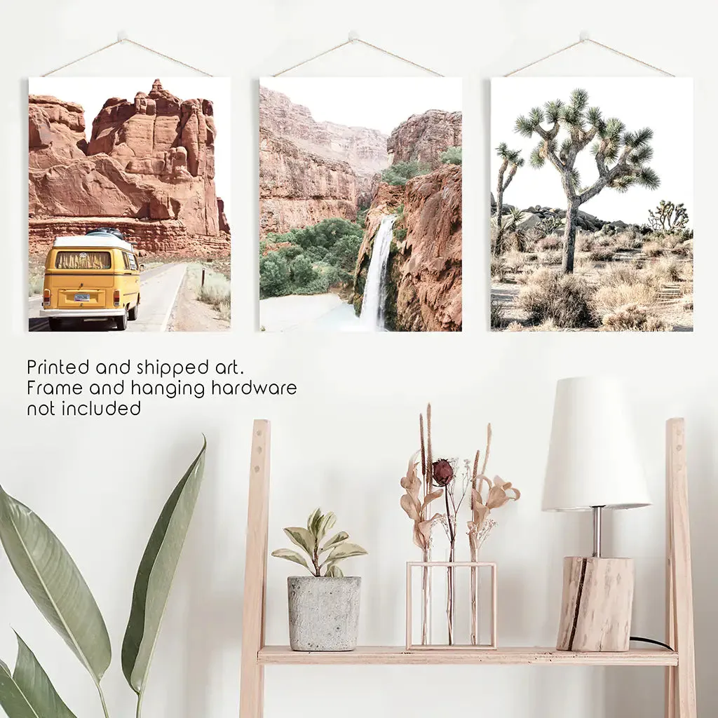 3 Piece Arizona Travel Wall Art. Joshua Tree, Bus, Waterfall