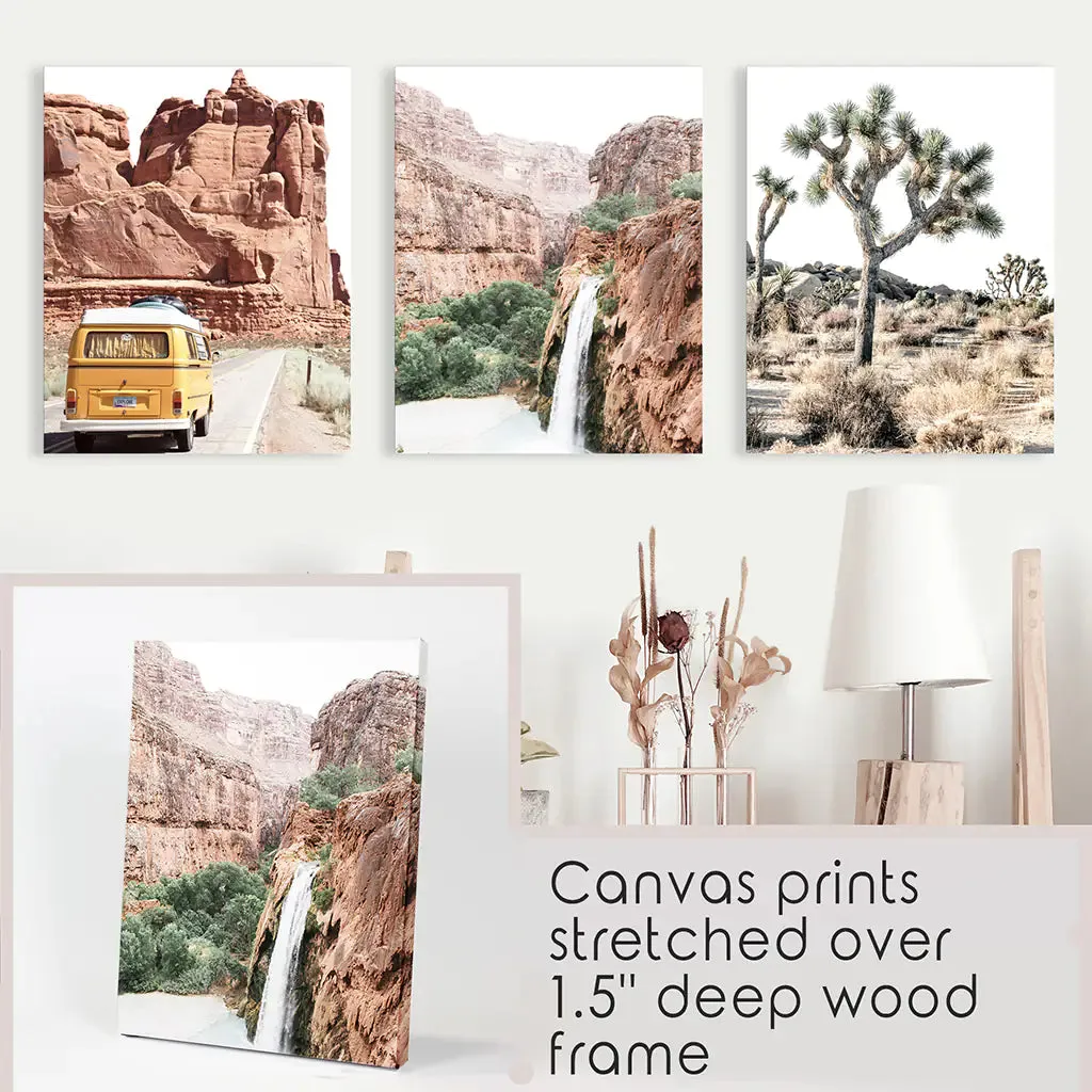 3 Piece Arizona Travel Wall Art. Joshua Tree, Bus, Waterfall