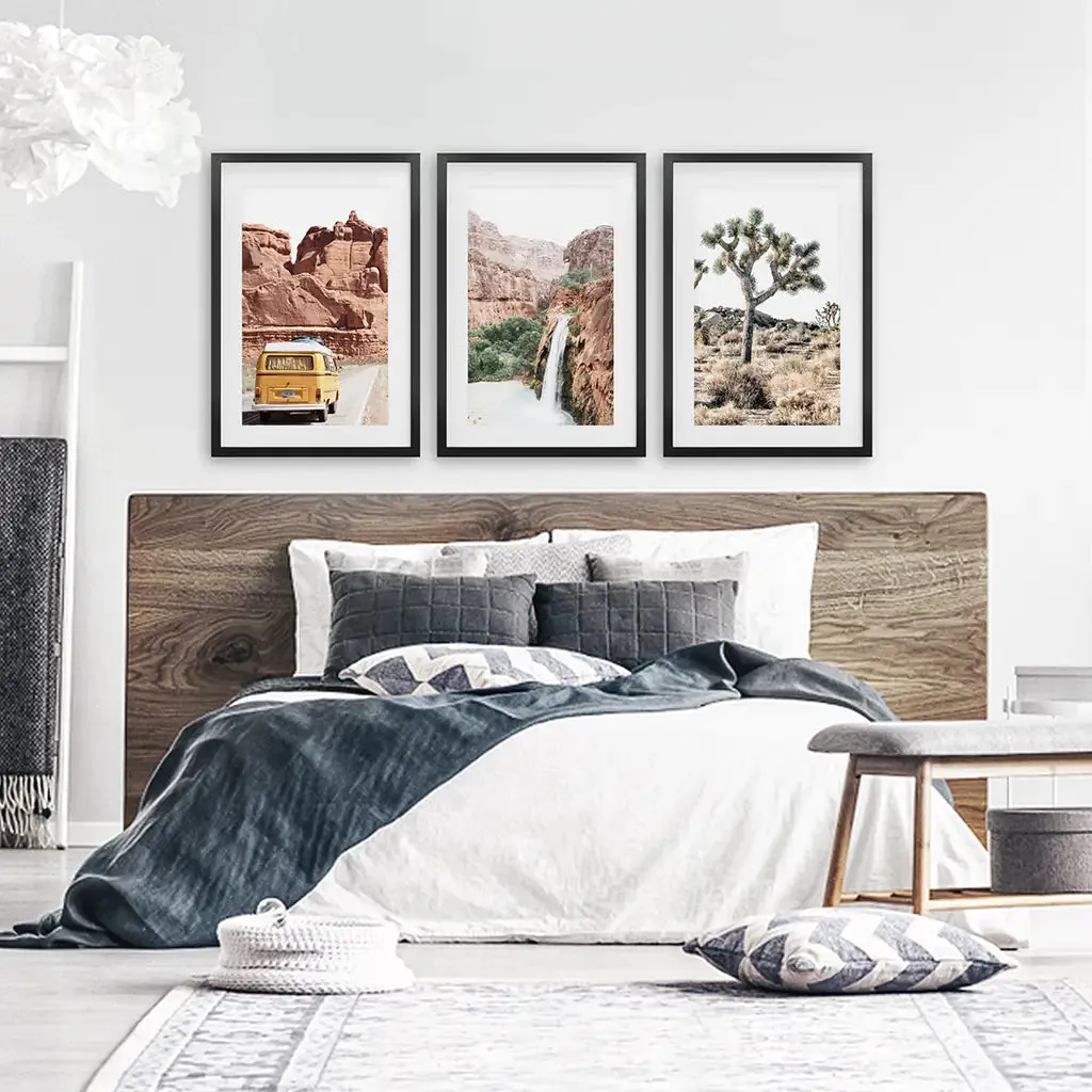 3 Piece Arizona Travel Wall Art. Joshua Tree, Bus, Waterfall