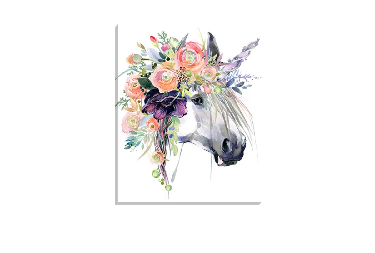 A Unicorn with Flowers | Kids Wall Art Print