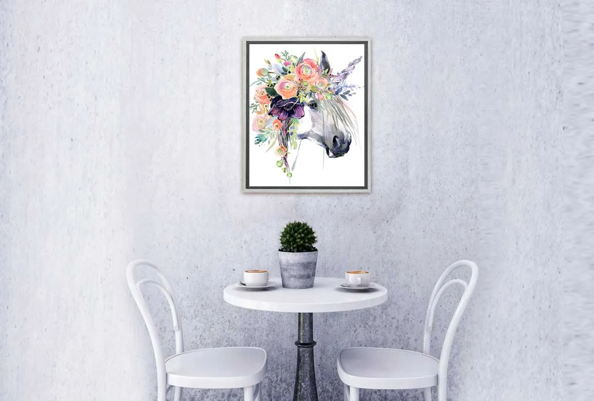 A Unicorn with Flowers | Kids Wall Art Print