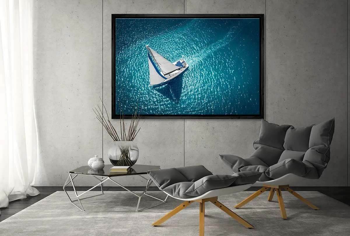 Aerial White Yacht on Turquoise Sea | Canvas Wall Art Print