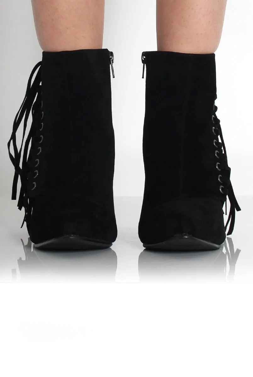 Amia Black Suede Side Tassel Boots