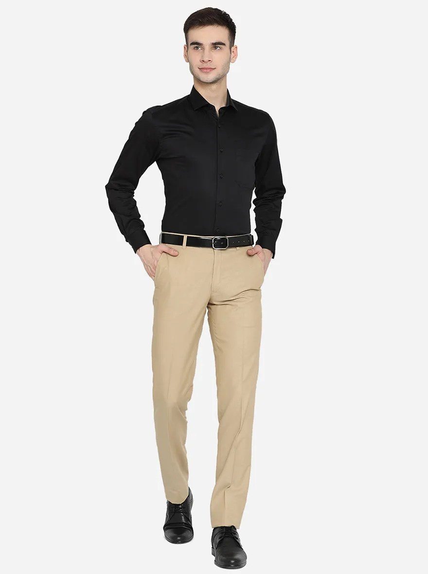 Beige Solid Slim Fit Formal Trouser | Metal