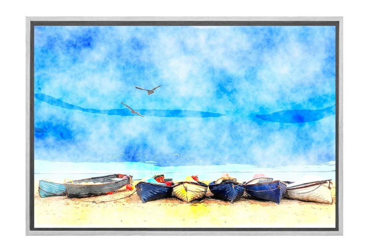 Boats on Beach 2 | Canvas Wall Art Decor