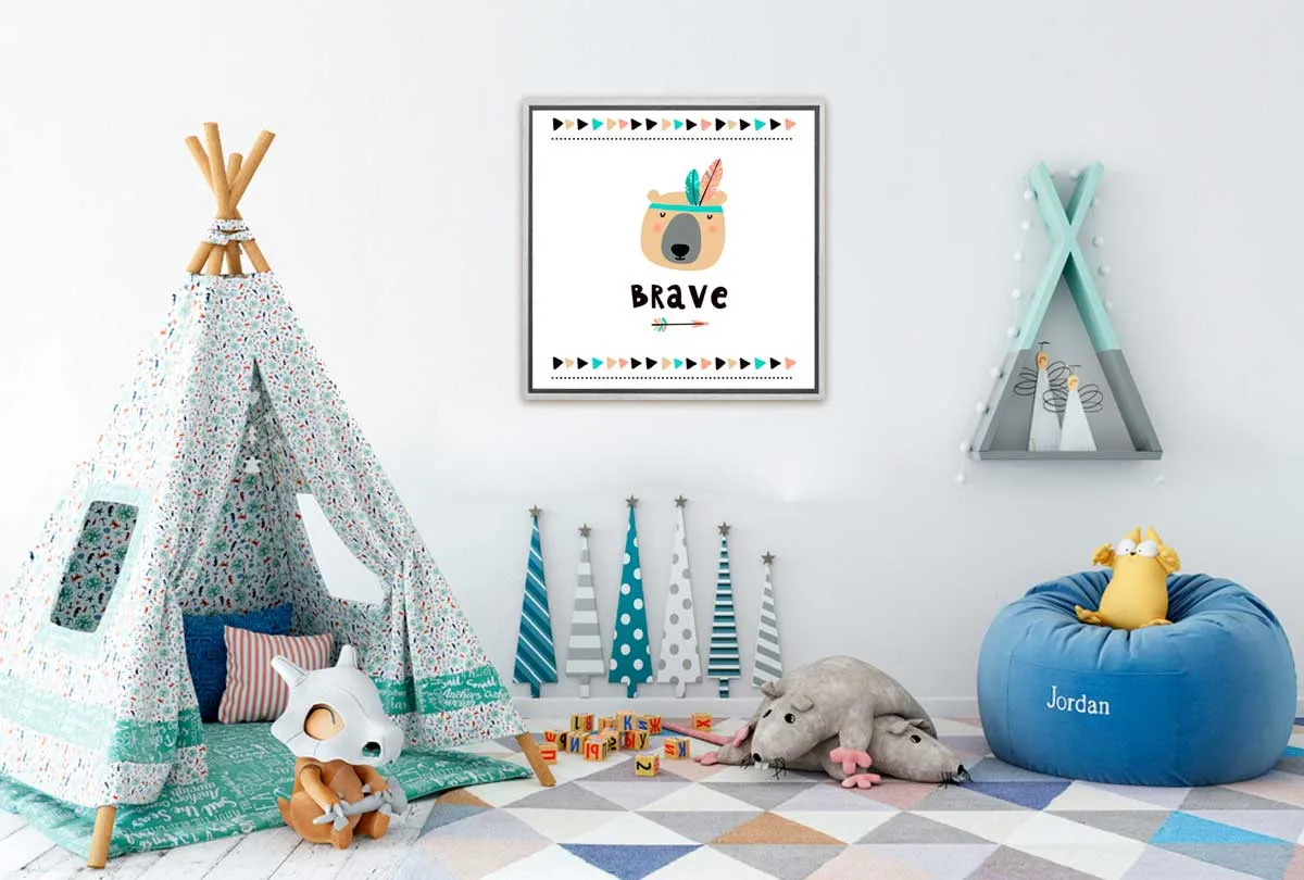 Brave Bear Boho | Kids Canvas Wall Art Print