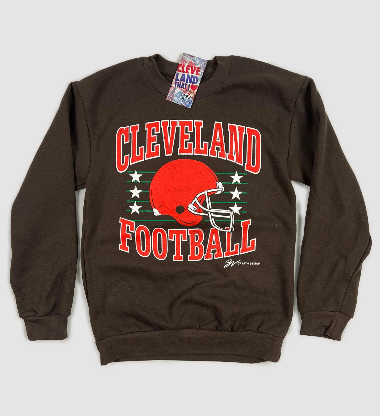 Brown Cleveland Football Vintage Crew Sweatshirt