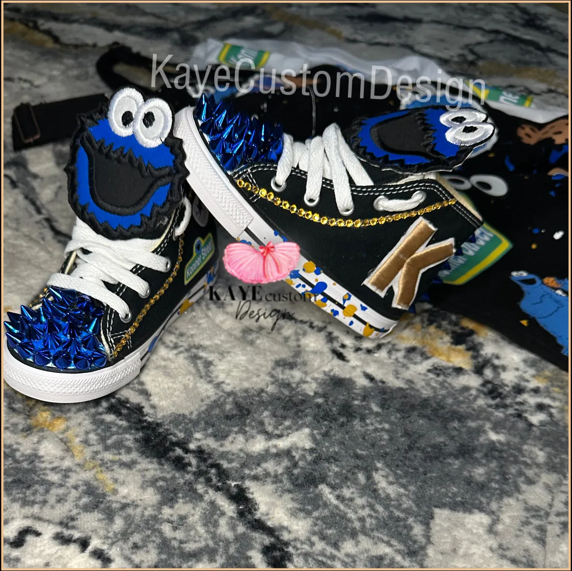 Cookie Monster Shoes | Blue Boys Birthday Bling Shoes