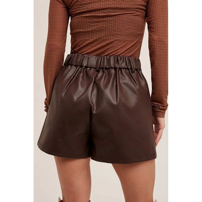 Faux Leather Pleated Shorts