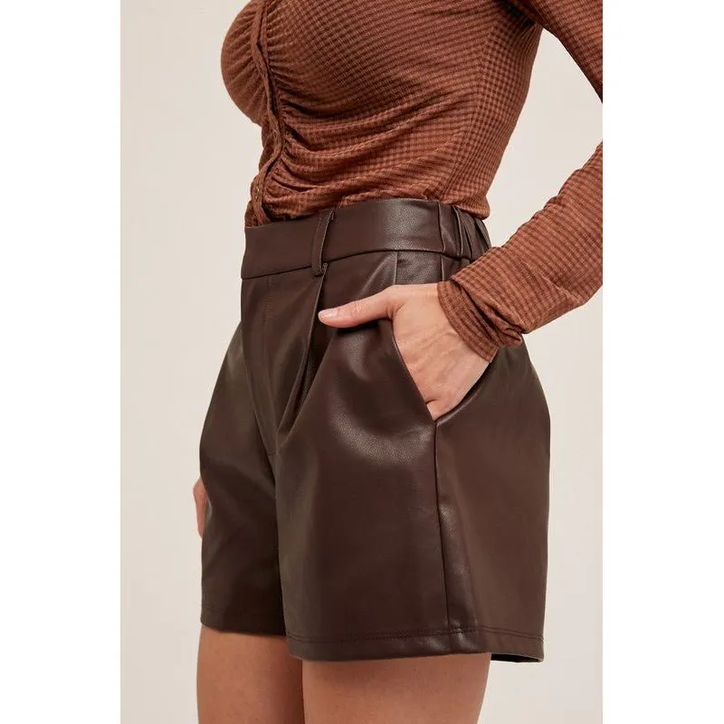 Faux Leather Pleated Shorts