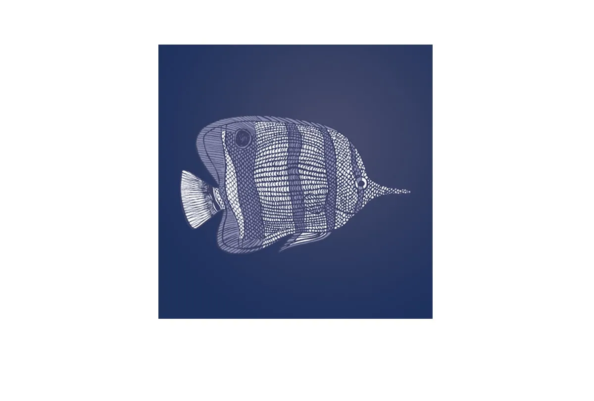 Fish 1 White on Navy | Canvas Wall Art Print