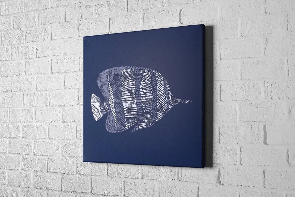 Fish 1 White on Navy | Canvas Wall Art Print