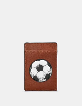 Compact Brown Leather Football-Themed Card Holder