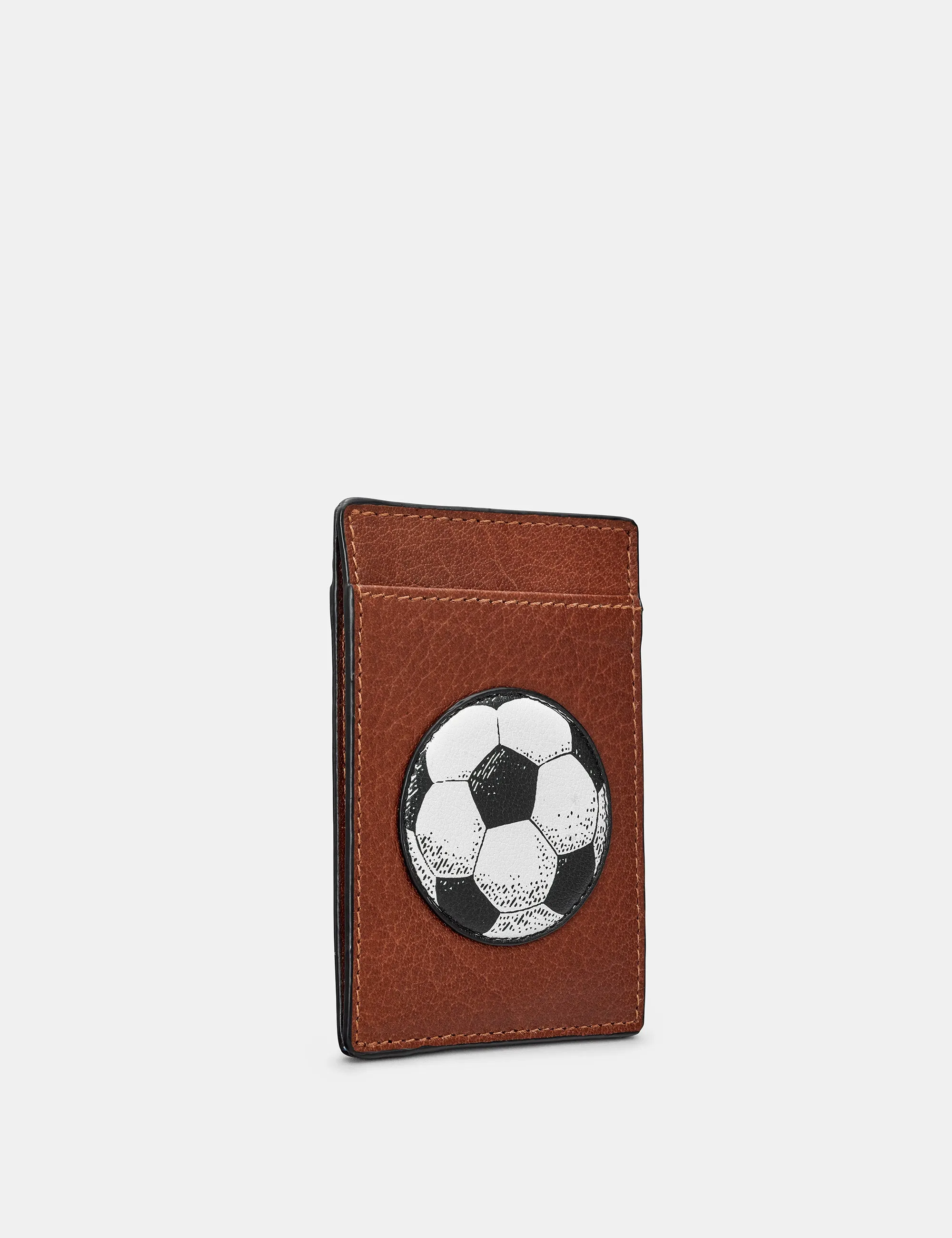 Compact Brown Leather Football-Themed Card Holder