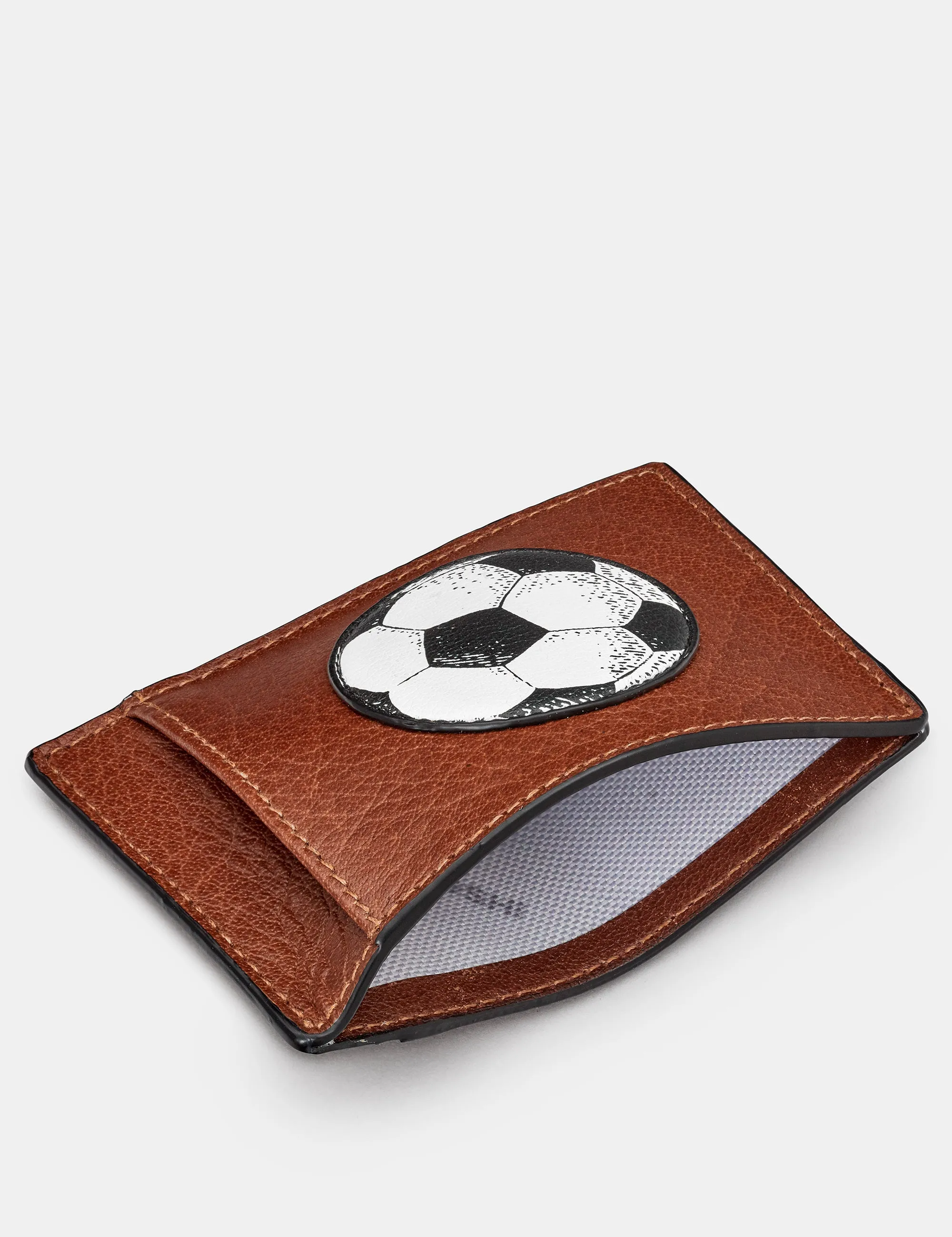 Compact Brown Leather Football-Themed Card Holder