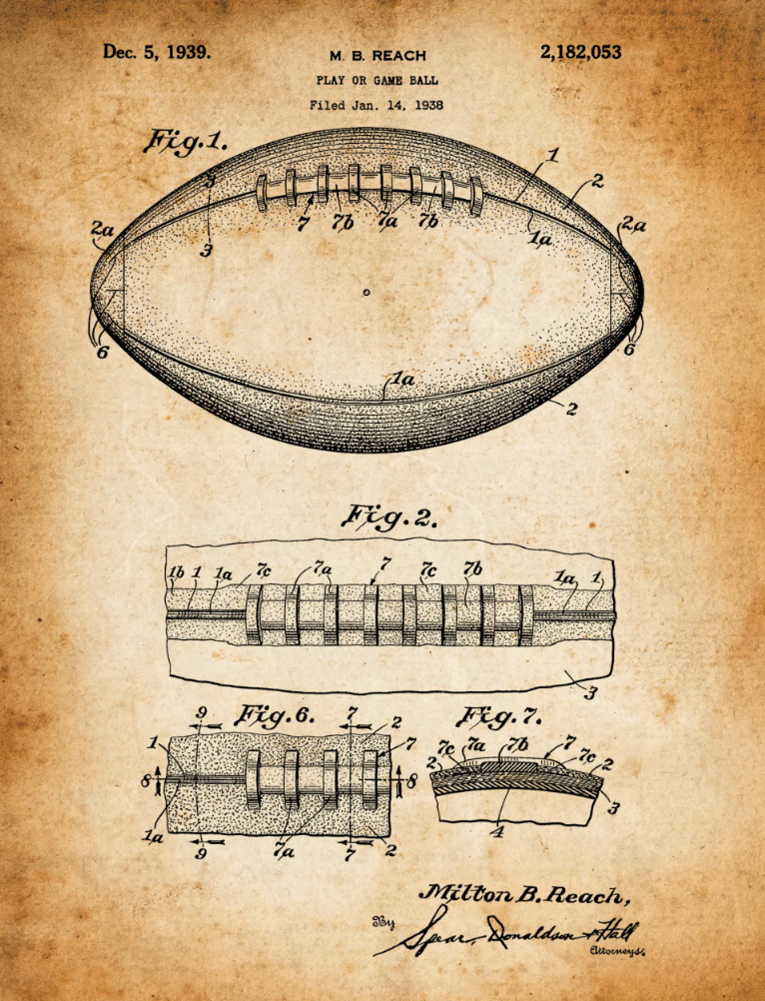 Football Patent Print Art on Canvas