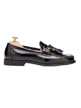 Tassel Moccasin Buckle Loafer  - Black Polished Leather