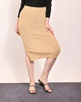 Women Gold Midi Pencil Skirt